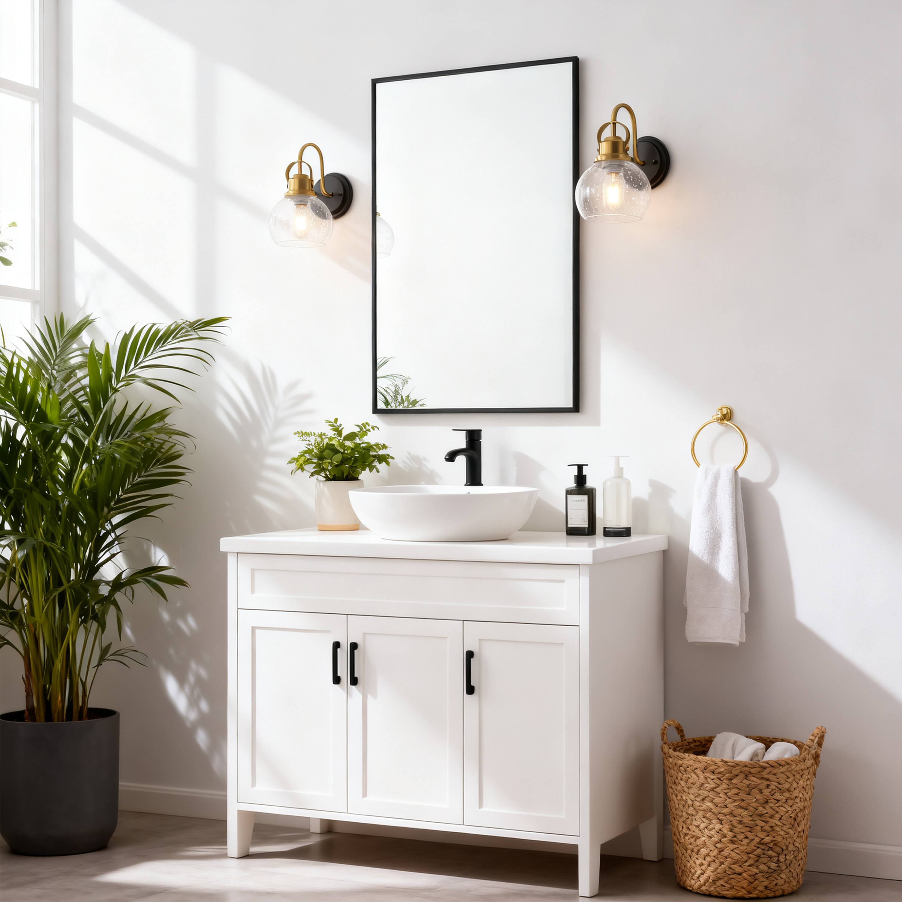 Alt View 7. Jonathan Y - Shirley 6" 1-Light Farmhouse Metal LED Vanity Light with Seeded Glass Globe Shade, Brass Gold/Oil Rubbed Bronze - Brass Gold/Oil Rubbed Bronze.