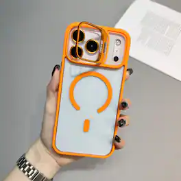 UUCOVER - For Apple iPhone 18 Pro Magnetic Clear Case with Built-in Camera Kickstand and Lens Protector Cover, Shockproof Shell - Orange
