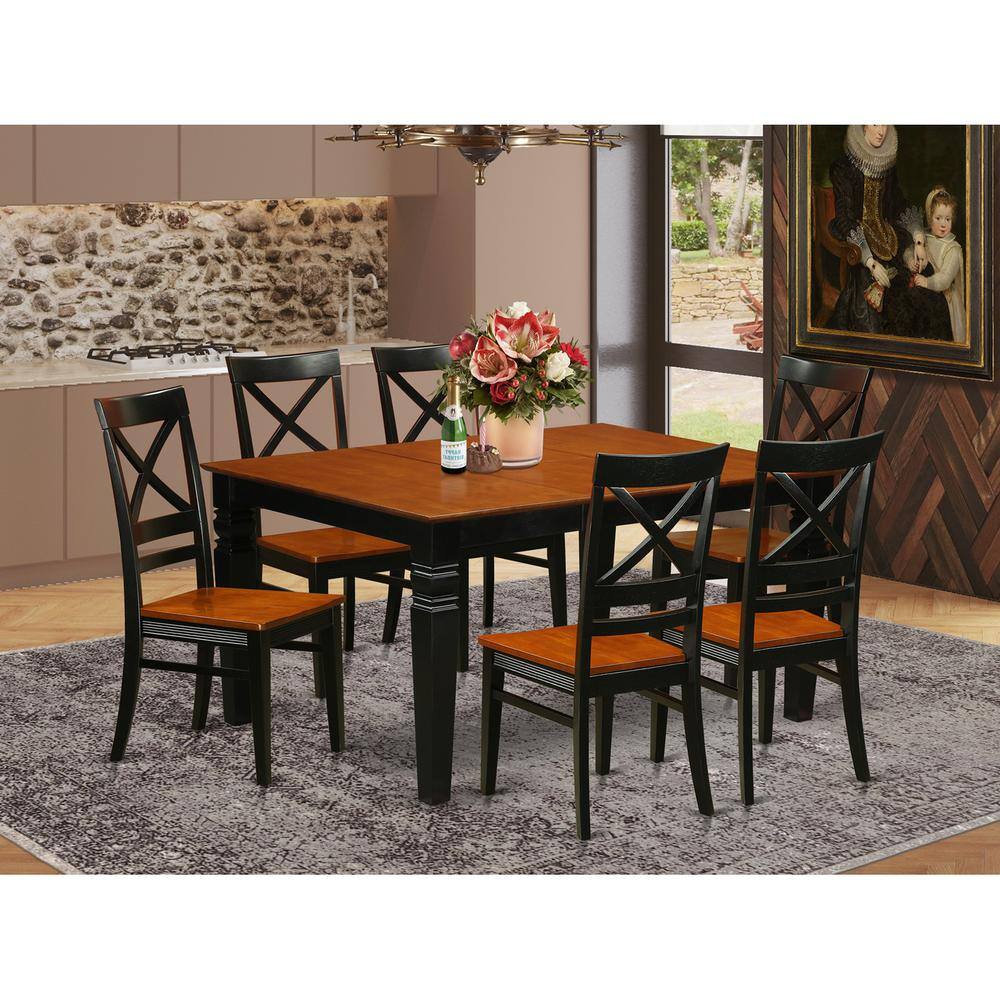 Back. East West Furniture - 7 Pc Dining set with a Kitchen Table and 6 Wood Dining Chairs in Black - Black & Cherry.