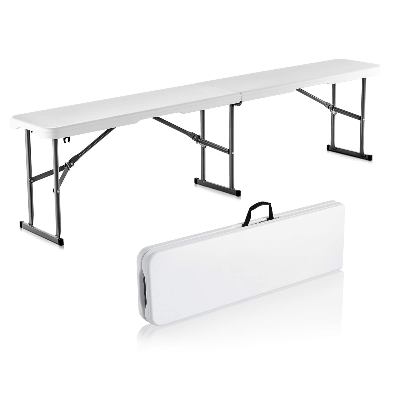 VEVOR - Plastic Folding Bench, 6 ft Portable Bench for Indoor/Outdoor Picnic Party Patio Camping Dining - White