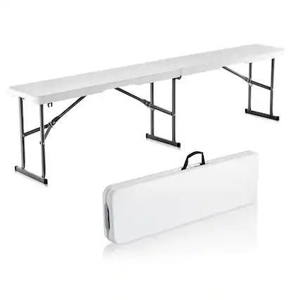 Front. VEVOR - Plastic Folding Bench, 6 ft Portable Bench for Indoor/Outdoor Picnic Party Patio Camping Dining - White.