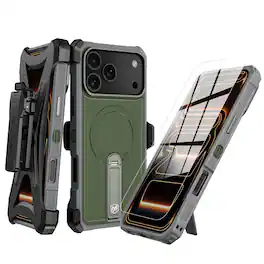 Mybat Pro - Renegade Series Case with 360° Locking Kickstand and Holster for Apple iPhone 18 Pro Max / 17 Pro Max - Green