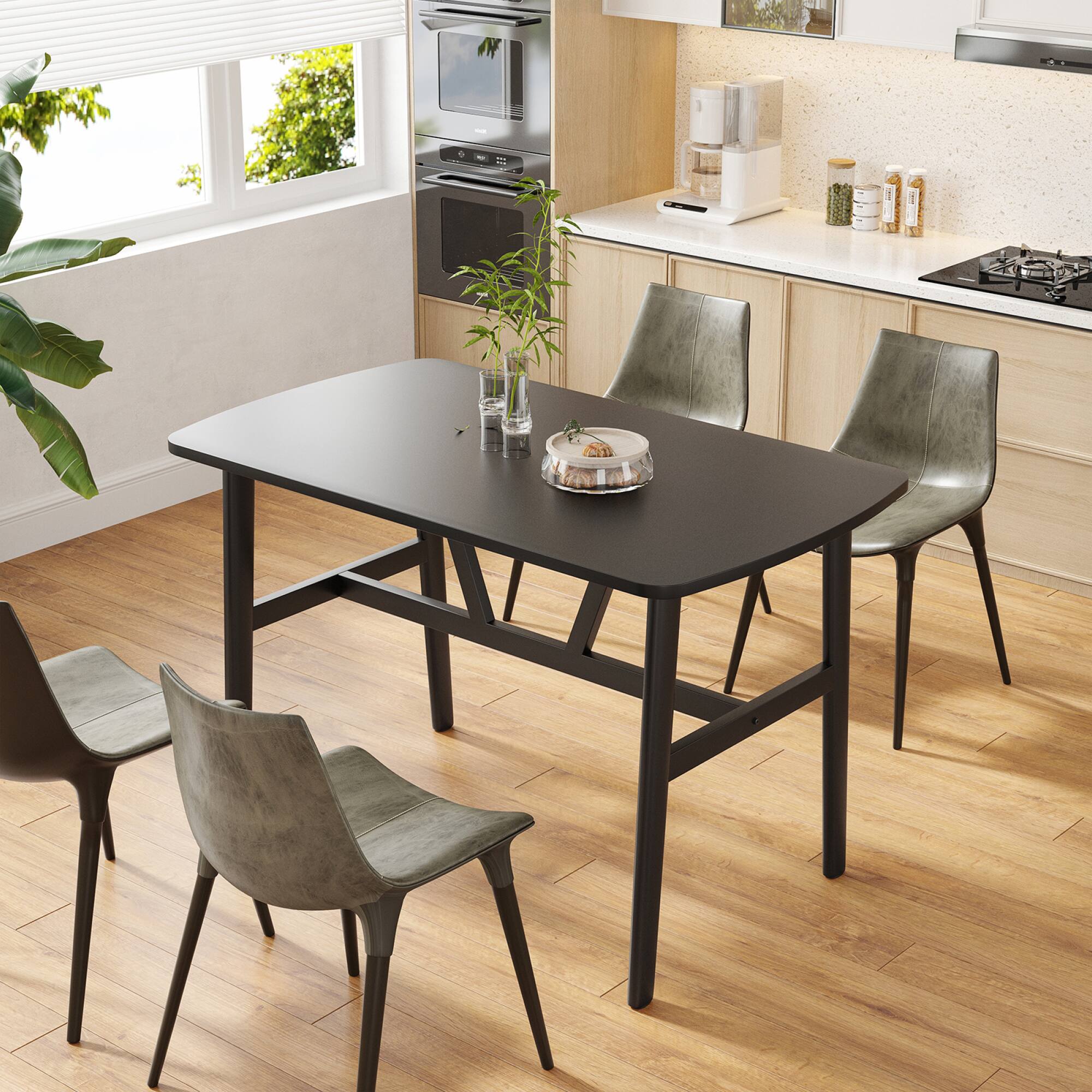 Left. GOODSILO - Modern Rectangular Dining Table with Sturdy Metal Frame for 4-6 Person Kitchen and Dining Room - Black.
