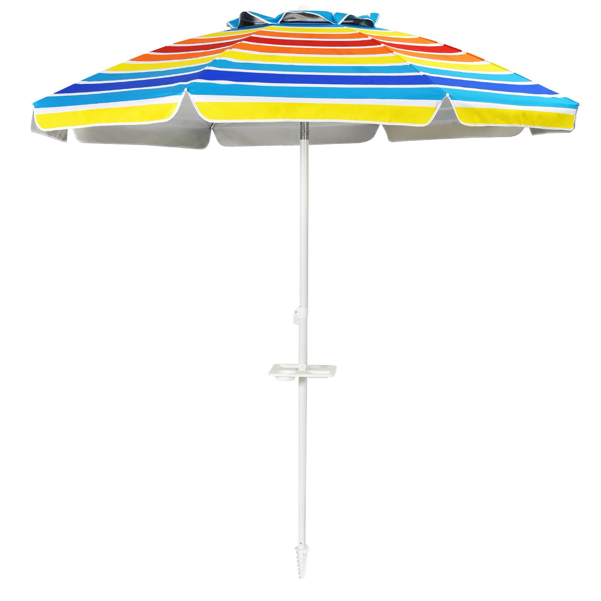 Alt View 1. Costway - 7.2 FT Portable Beach Umbrella Tilt Sand Anchor Cup Holder W/Carry Bag Rainbow - Rainbow.
