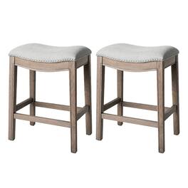 Maven Lane - Adrien Saddle Counter Stool Finish with Ash Grey Fabric Upholstery, Set of 2 - Reclaimed Oak