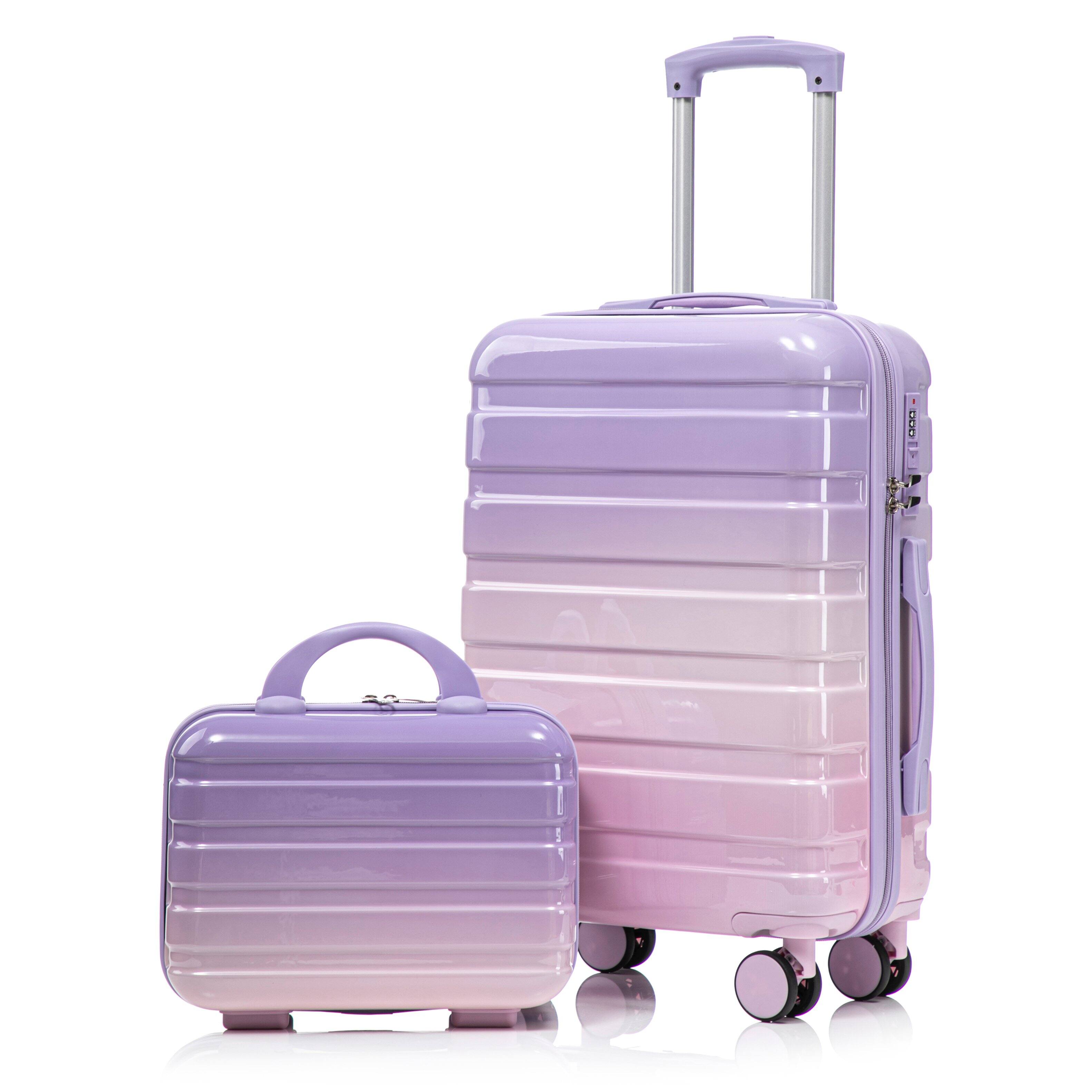 Front. Z-Edge - 14"/20" 2 Pcs/Set PC Hardside Spinner Wheel Luggage, Carry on Suitcase, With Gradient Color and Combination Lock - Pink+Purple.