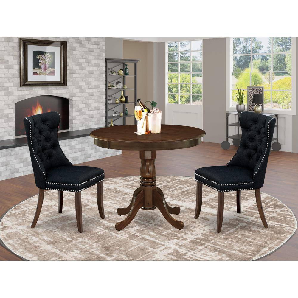 Alt View 3. East West Furniture - 3 Piece Kitchen Table Set Contains a Round Dining Table with Pedestal - Black.