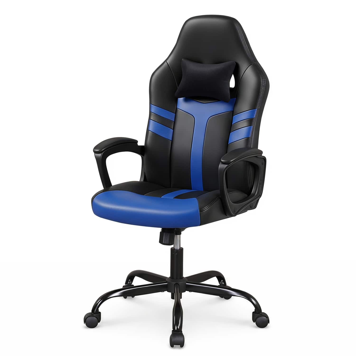 WELLFOR - Faux Leather Upholstered Office Chair with Removable Head Pillow and Rocking Function - Blue