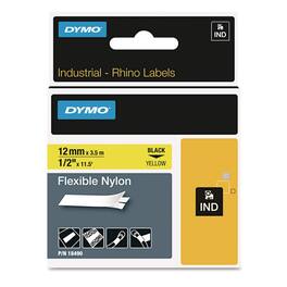 DYMO - 18490 Rhino 0.5 in. x 11.5 ft. Flexible Nylon Industrial Label Tape - /Black Print (1-Roll) - Yellow