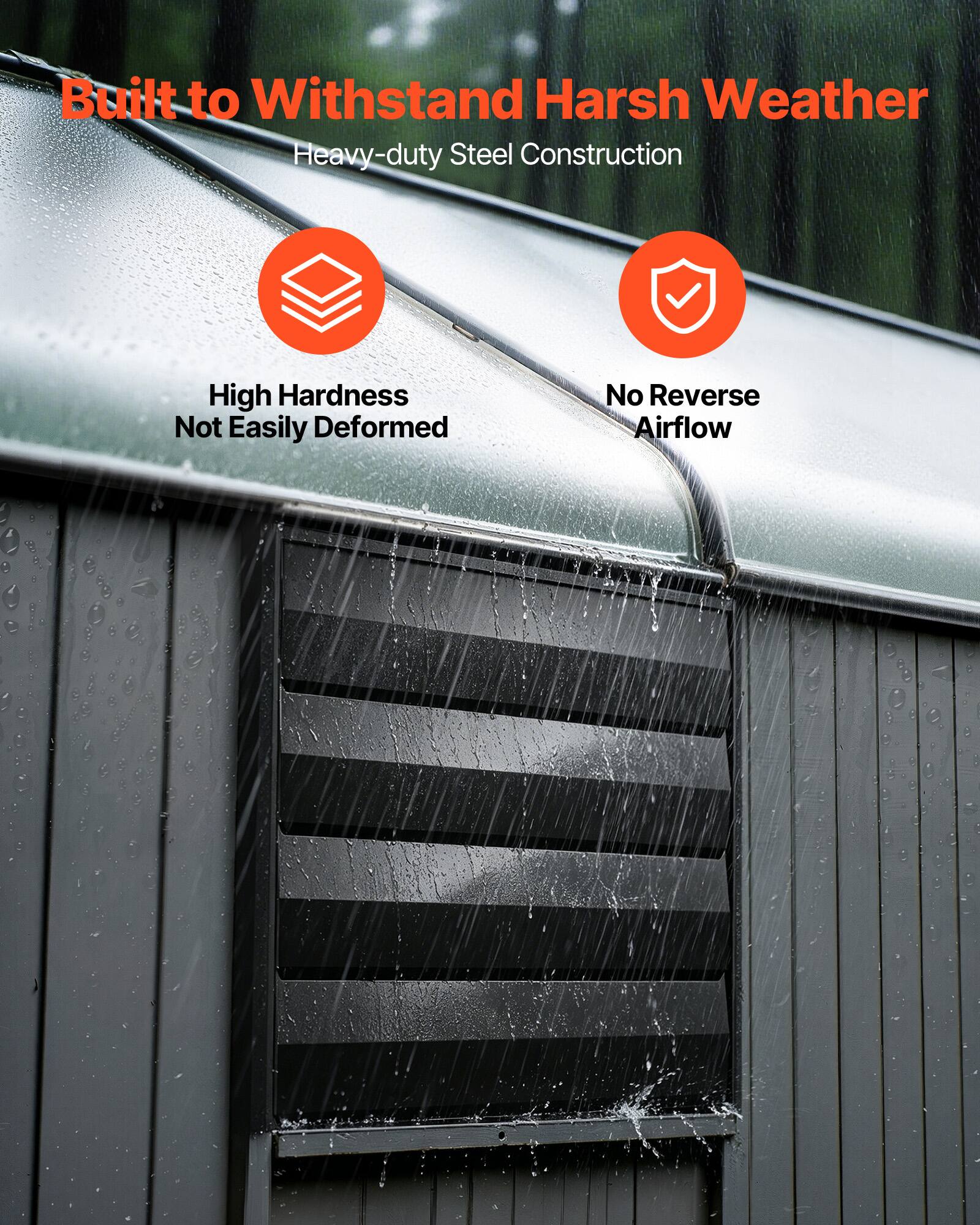 Built to Withstand Harsh Weather  
Heavy-duty Steel Construction  
High Hardness  
Not Easily Deformed  
No Reverse Airflow