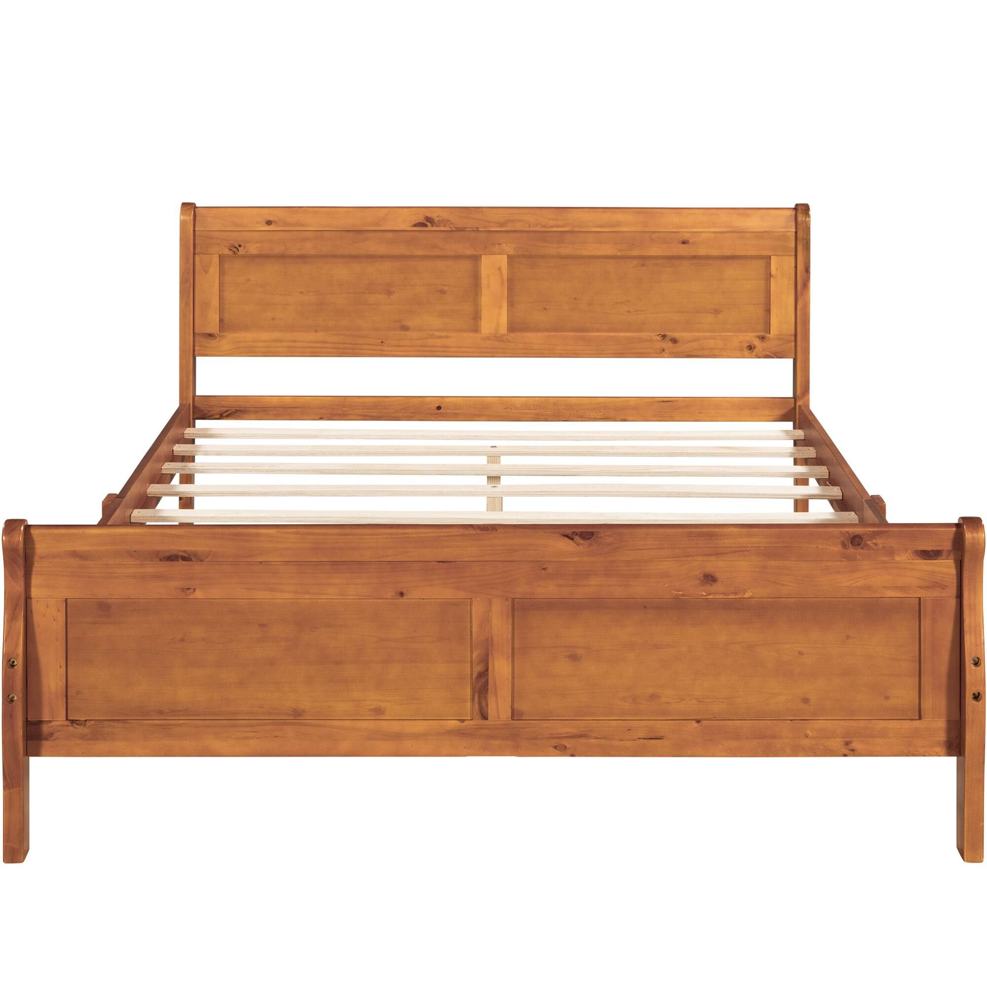 Alt View 2. GOODSILO - Queen Size Solid Wood Platform Bed Frame with Integrated Headboard and Footboard - Oak.