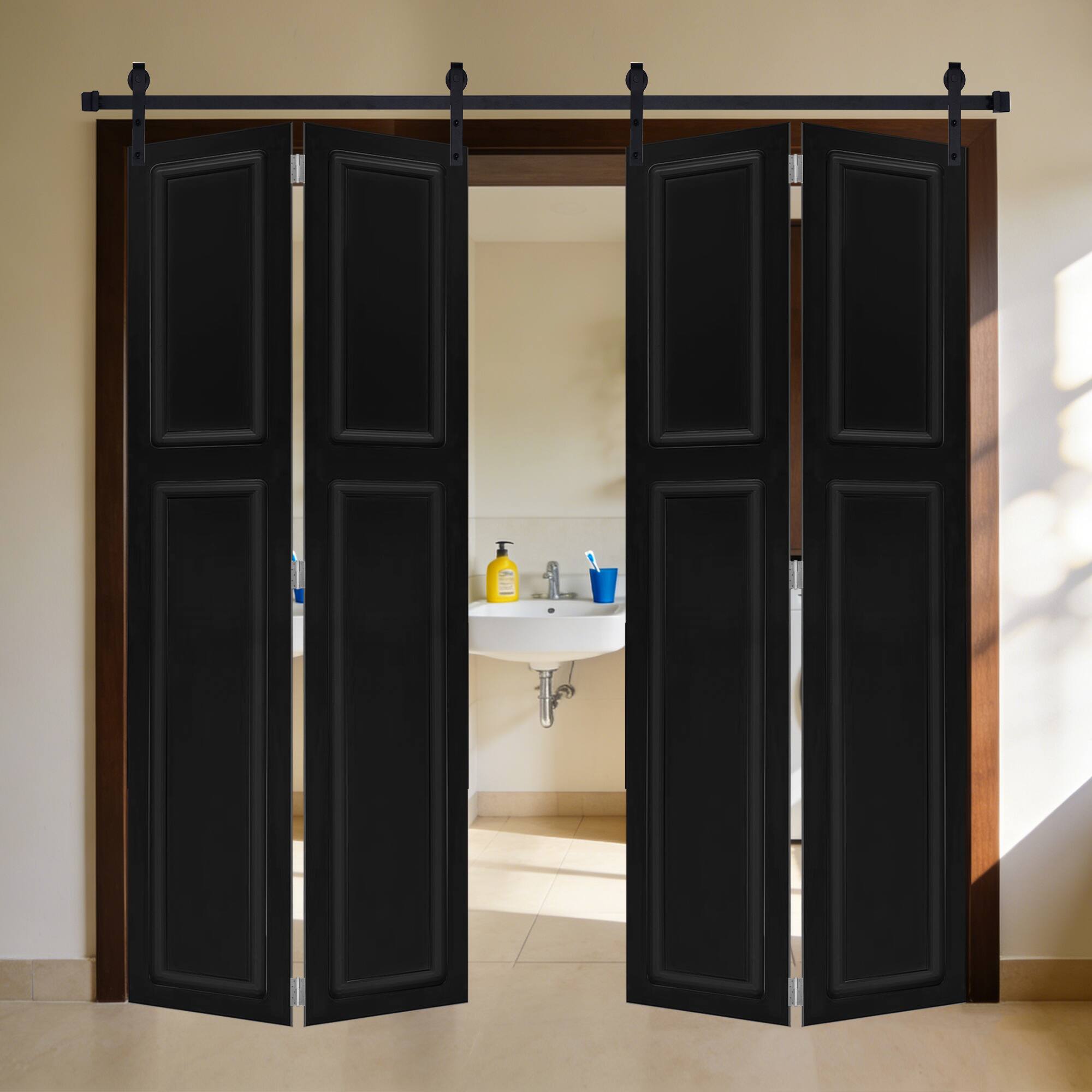 Alt View 7. Boyel Living - Black Interior Barn Door 48-in L x 0.75-in W x 80-in H with Matching Installation Hardware - Black.