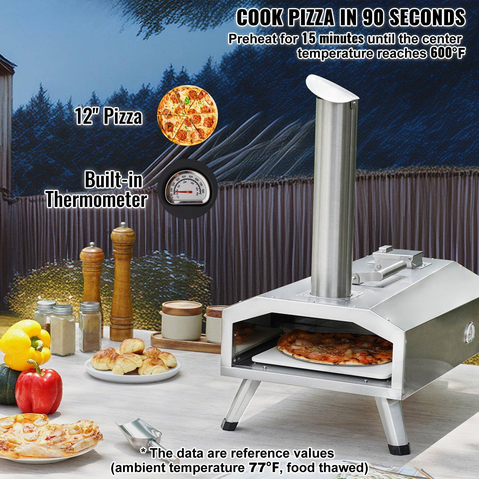 COOK PIZZA IN 90 SECONDS

Preheat for 15 minutes until the center temperature reaches 600°F

12" Pizza

Built-in Thermometer

*The data are reference values (ambient temperature 77°F, food thawed)