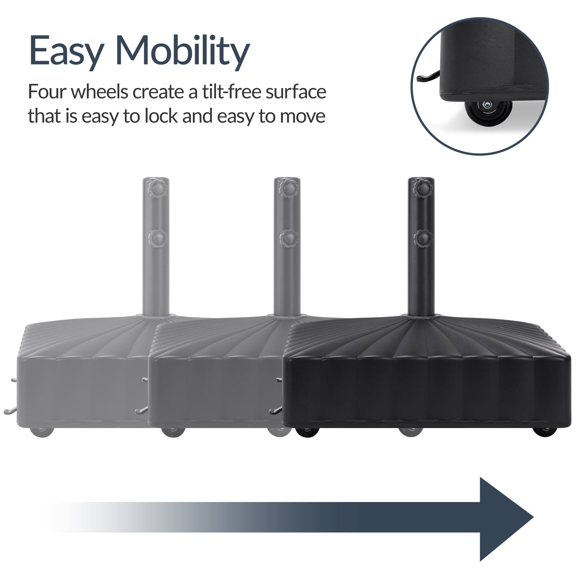Easy Mobility

Four wheels create a tilt-free surface that is easy to lock and easy to move