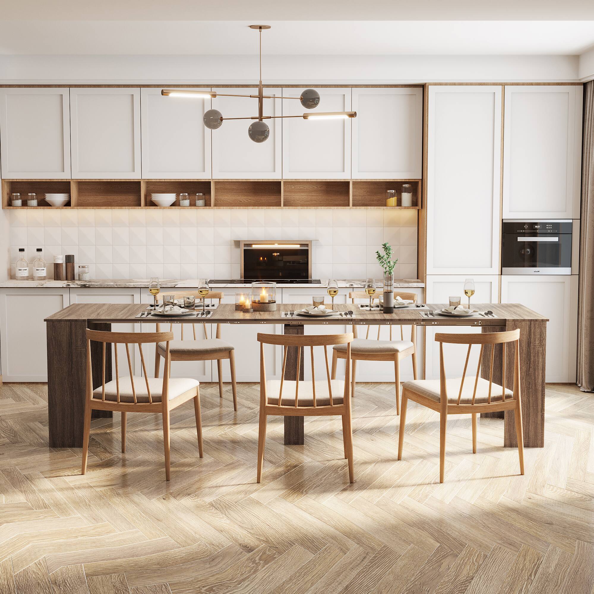 Angle. Tiramisubest - Multifunctional extendable console dining table, Brown - Brown.