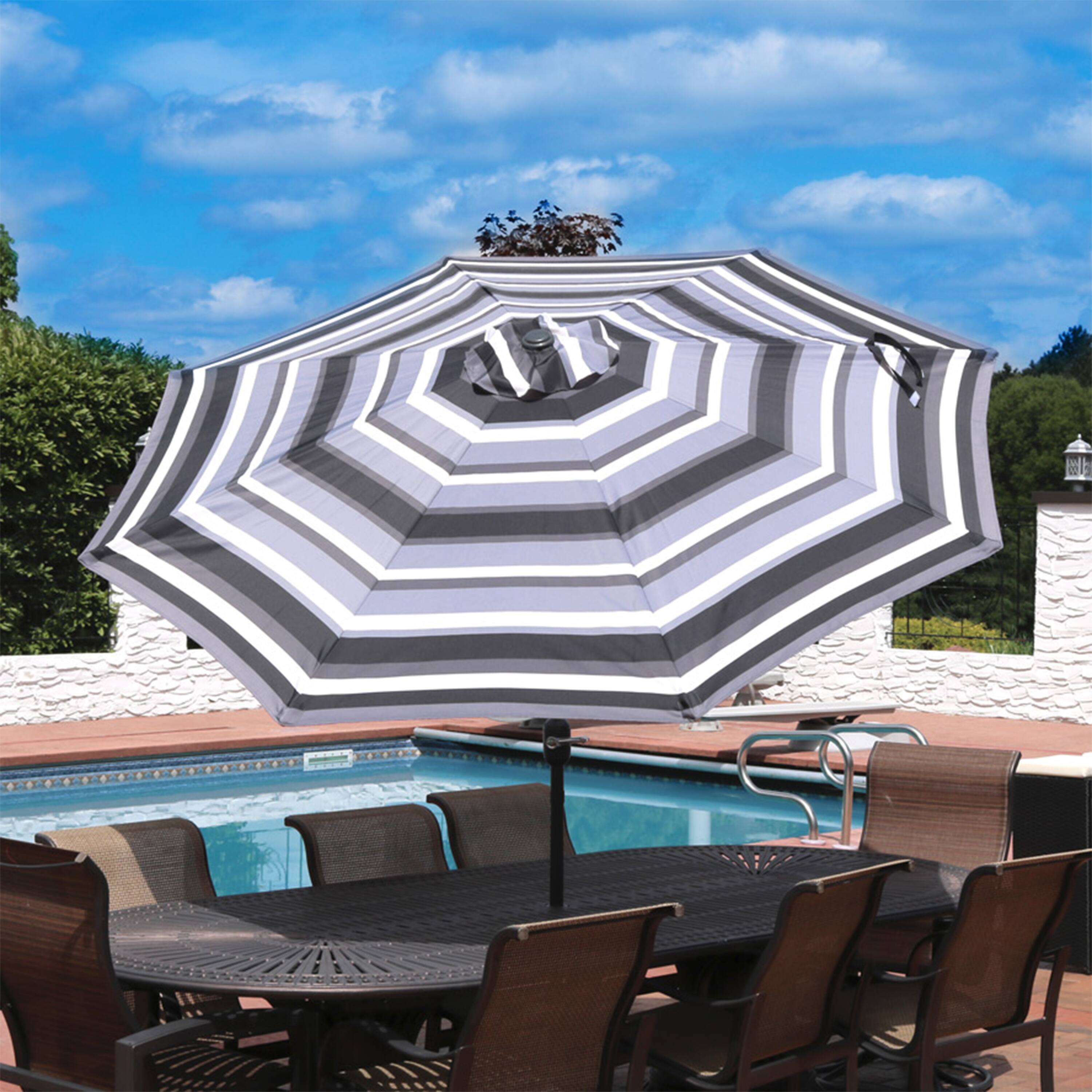 Alt View 1. Sunnydaze - 9 ft Aluminum Patio Umbrella with Tilt and Crank - Catalina Beach Stripe.