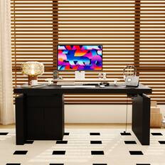 Front. Famapy - Electric Standing Desk with Storage, 70.9" Adjustable Height Sit-Stand Desk 4-Memory Controller Built-in Cabinet - Black.