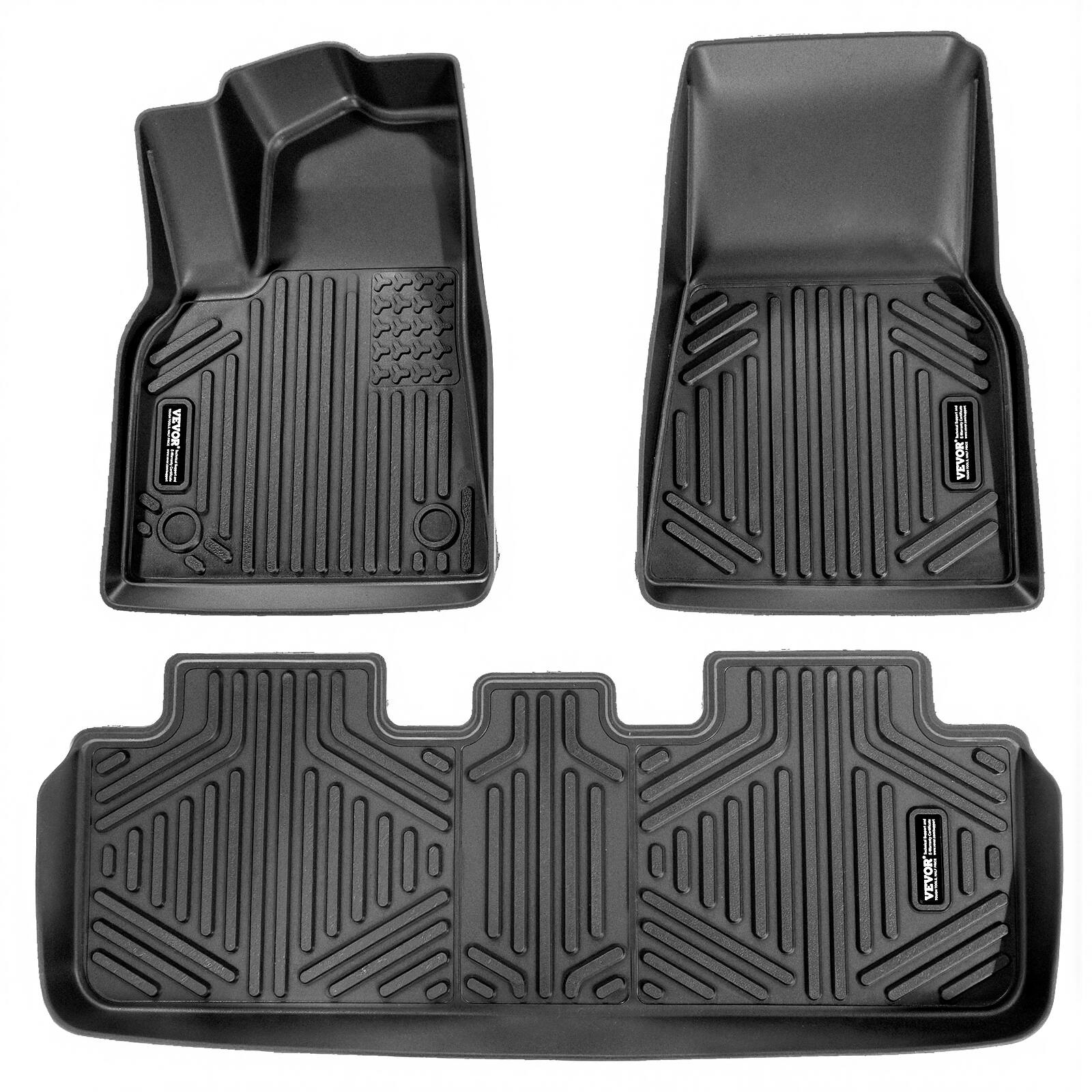 VEVOR - Automotive Floor Mats, Fits for Tesla Model Y 2021-2024, 3 pcs Front and 2nd Row Liners - Black