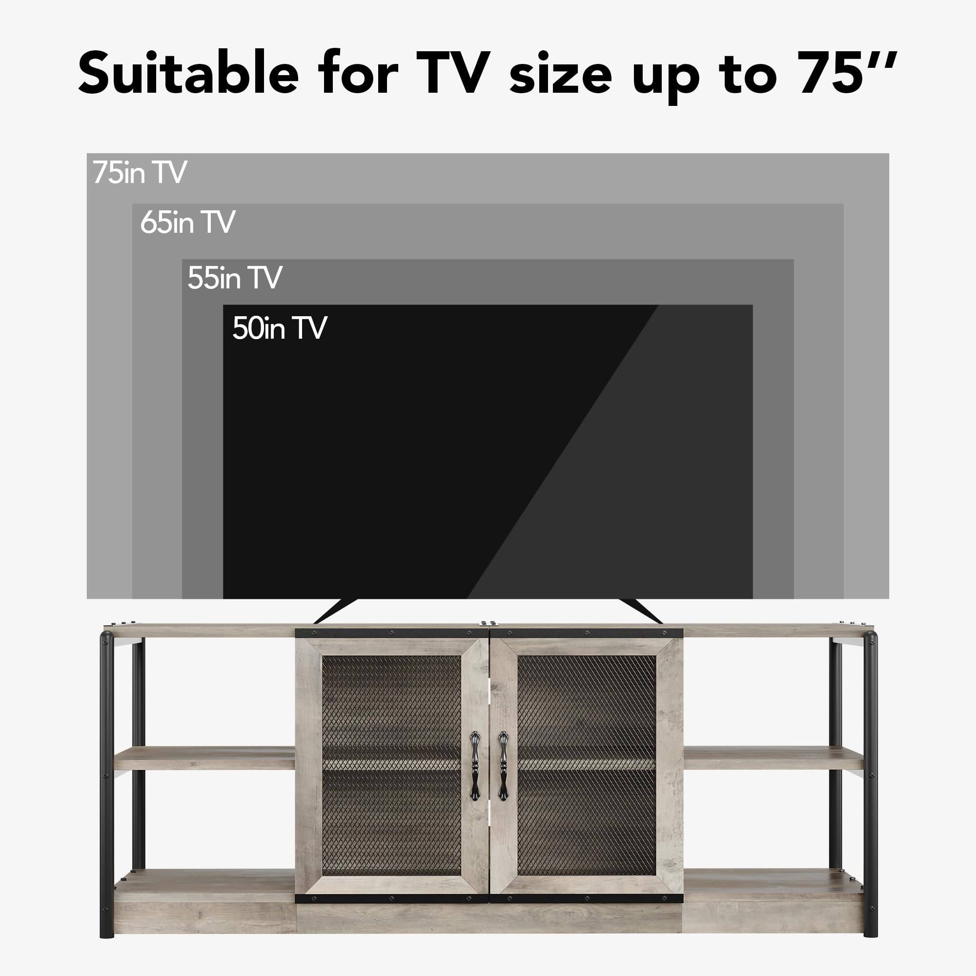 Suitable for TV size up to 75"

75in TV  
65in TV  
55in TV  
50in TV
