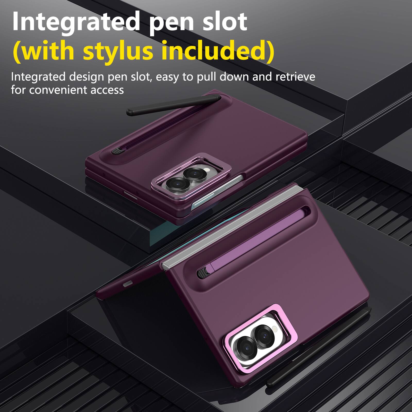 Integrated pen slot (with stylus included)  
Integrated design pen slot, easy to pull down and retrieve for convenient access
