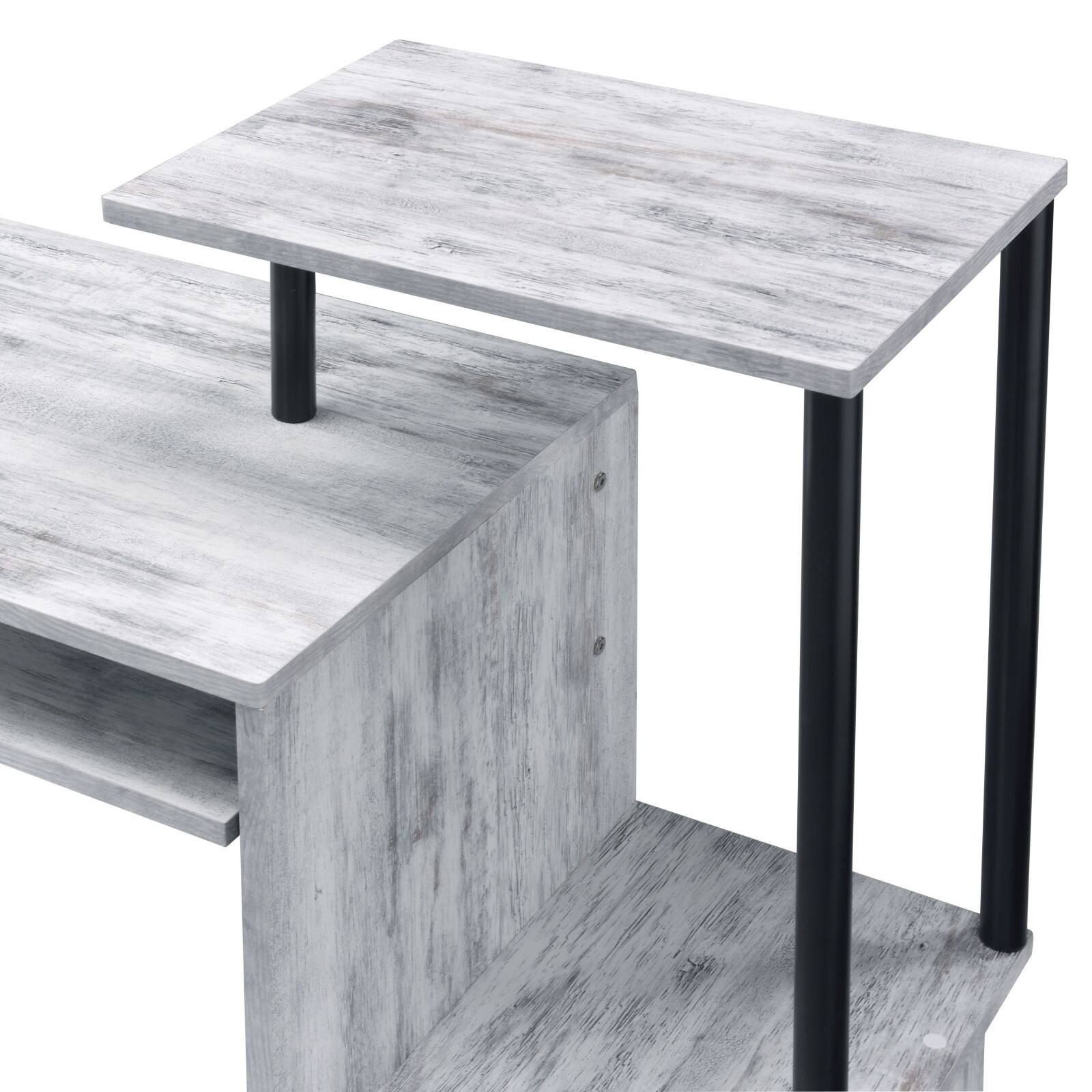 Alt View 5. Glintex - Office Computer Desk with Keyboard Tray, Open Shelves, Paper Drawer, Spacious Surface and Durable Build - Black+Grey.