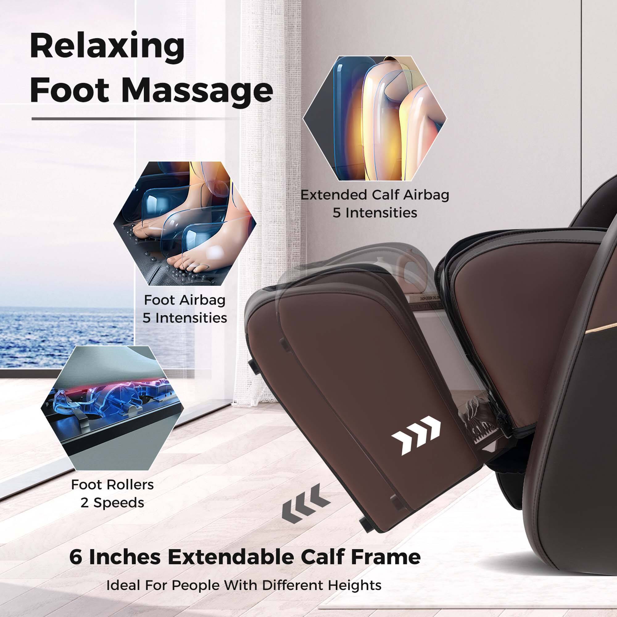 Relaxing Foot Massage: Extended Calf Airbag with 5 Intensities, Foot Airbag with 5 Intensities, Foot Rollers with 2 Speeds, 6 Inches Extendable Calf Frame - Ideal for people with different heights.