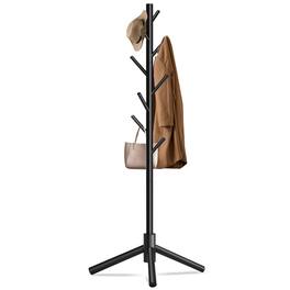 Hirose Alice - Durable Wooden Coat Rack Freestanding With Stable Triangular Base 8 Hooks & 3 Adjustable Heights Simple - Black