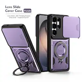 UUCOVER - For Samsung Galaxy S26 Ultra Case with Sliding Camera Lens Cover & Rotatable Ring Kickstand, Dual Layer Shockproof Shell - Purple