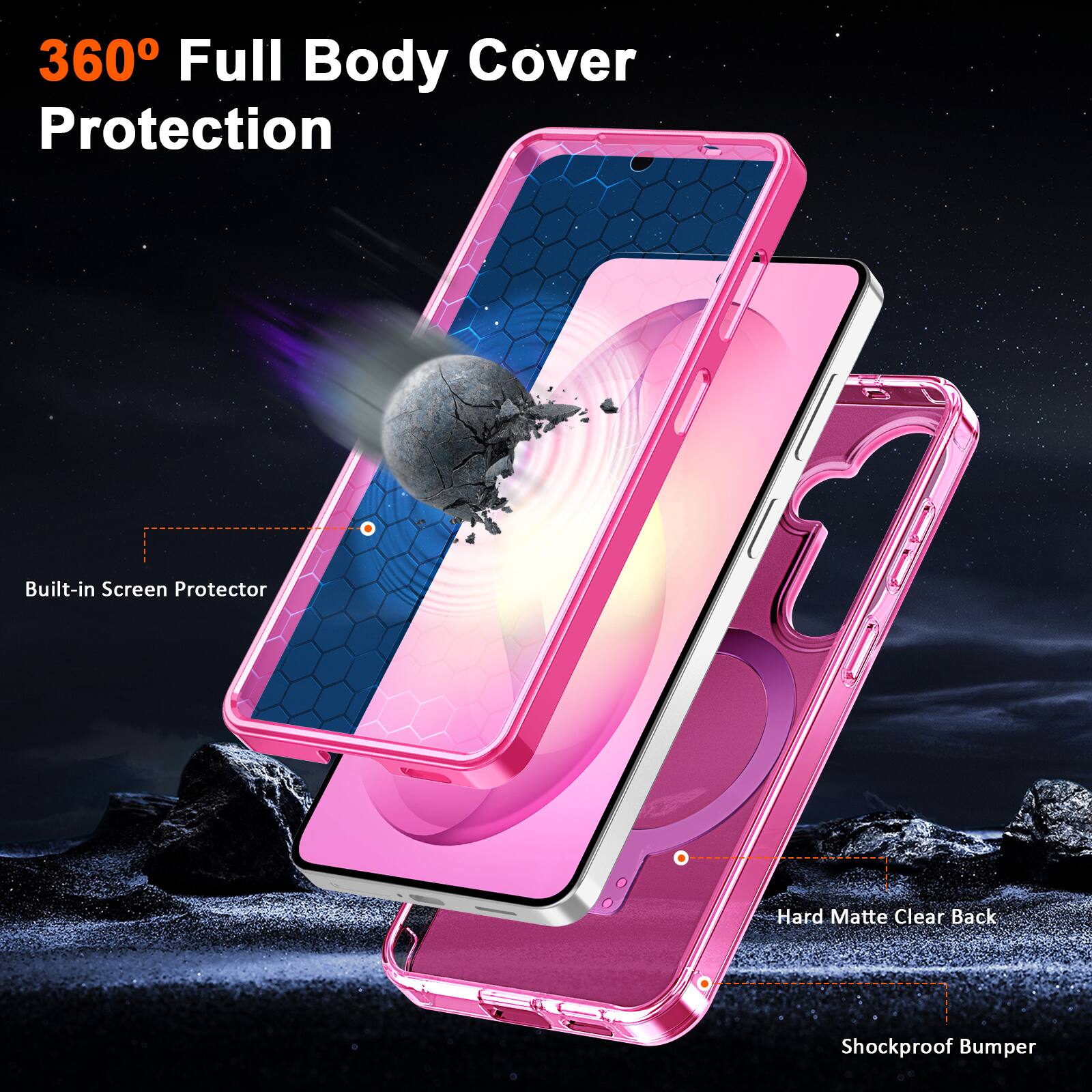 360° Full Body Cover Protection

- Built-in Screen Protector
- Hard Matte Clear Back
- Shockproof Bumper