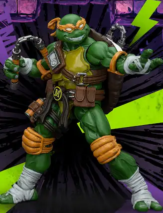 Front. Transformers - Michelangelo 1/18 Scale | Teenage Mutant Ninja Turtles | Joy Toy.