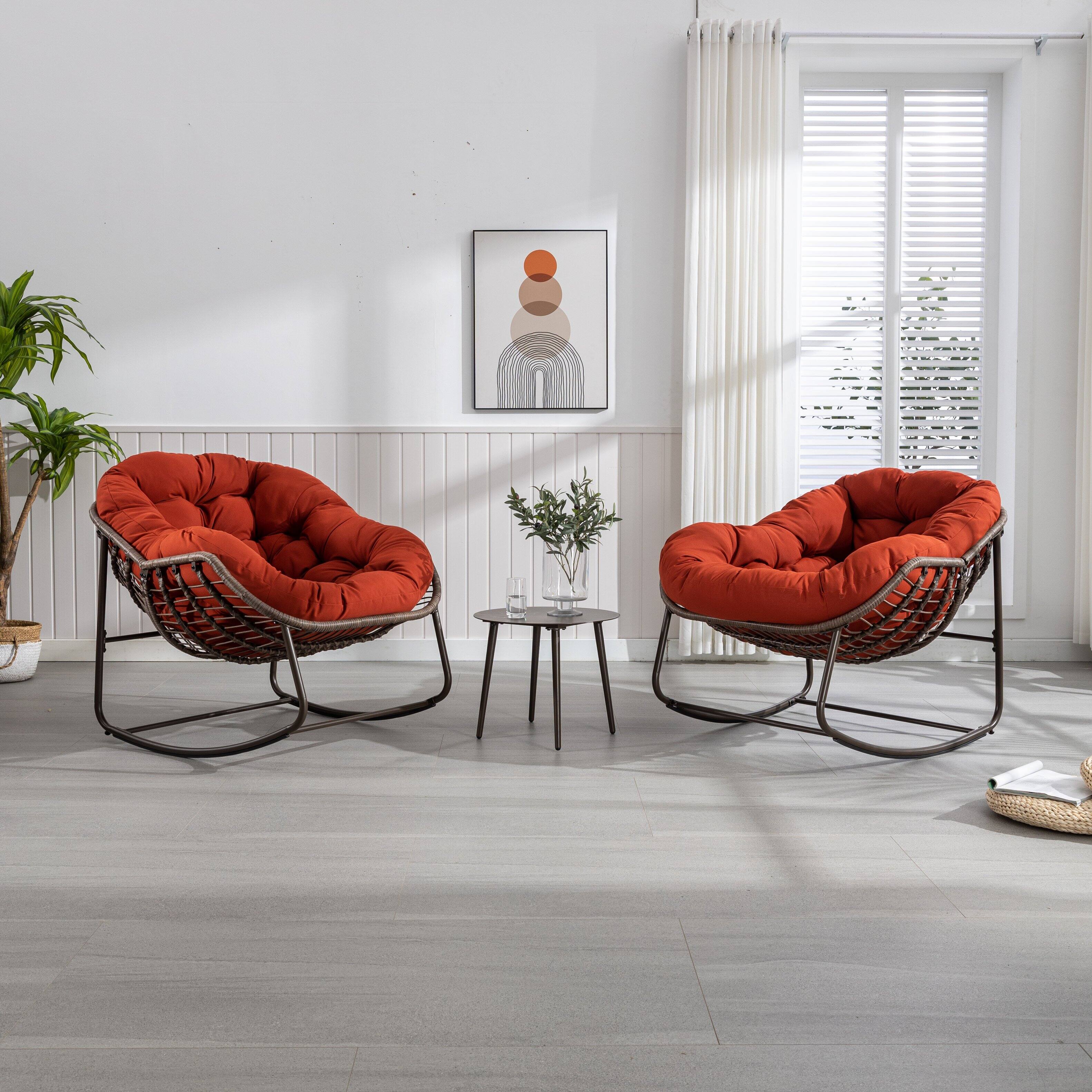 Alt View 2. GOODSILO - Outdoor Rattan Rocking Chair Padded Cushion Rocker Recliner for Porch, Living Room, Patio, Garden - Orange.