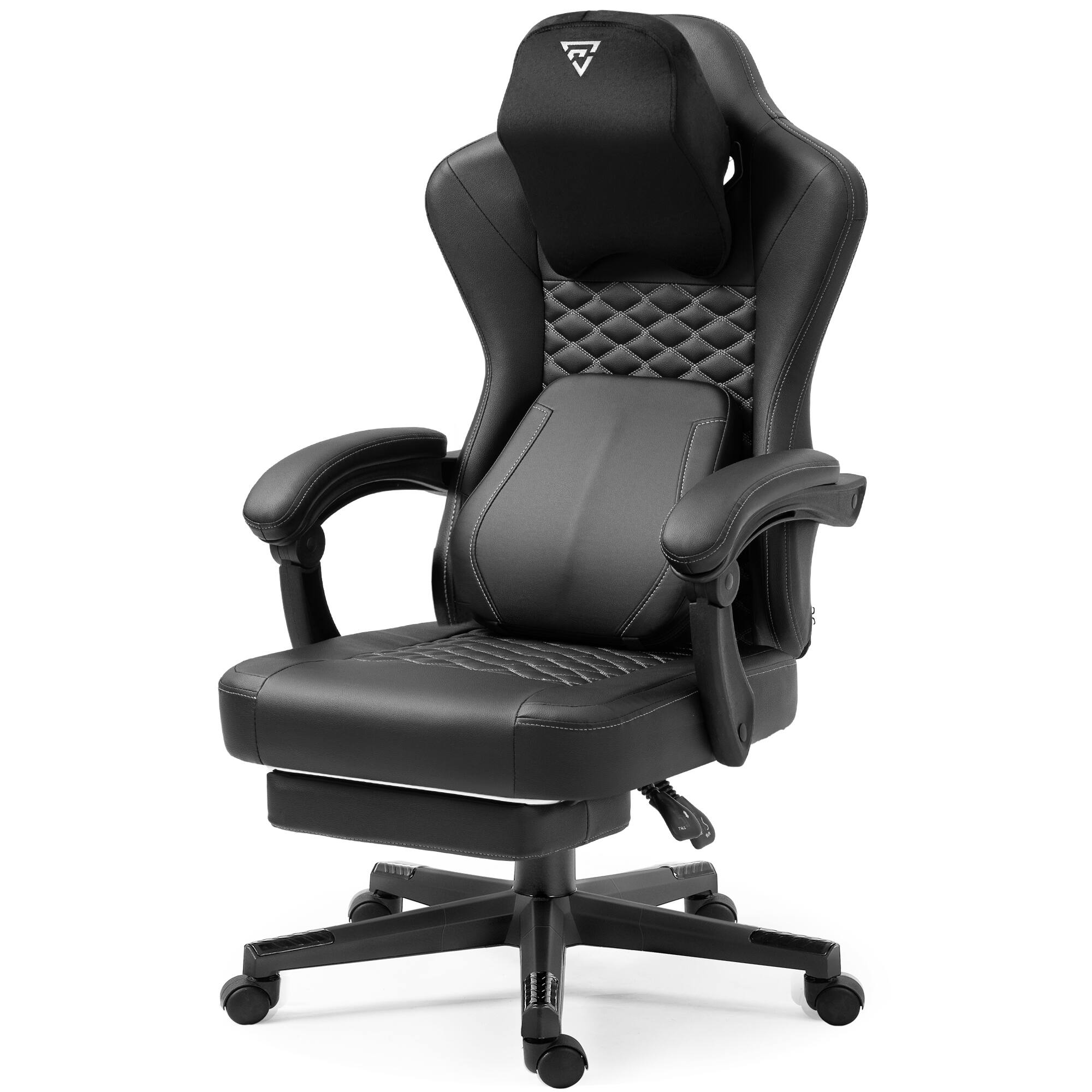 Aukfa - Gaming Chair with Heated Massage Lumbar Support - Ergonomic PC Chair with Pocket Spring Cushion & Footrest - Black