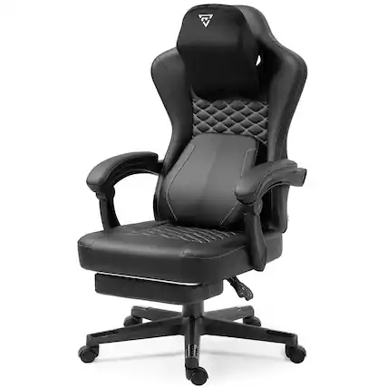 Front. Aukfa - Gaming Chair with Heated Massage Lumbar Support - Ergonomic PC Chair with Pocket Spring Cushion & Footrest - Black.