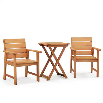 Front. Gymax - Gymax 3PCS Outdoor Wood Bistro Set w/ 2 Hardwood Chairs & Folding Bistro Table Patio - Natural.