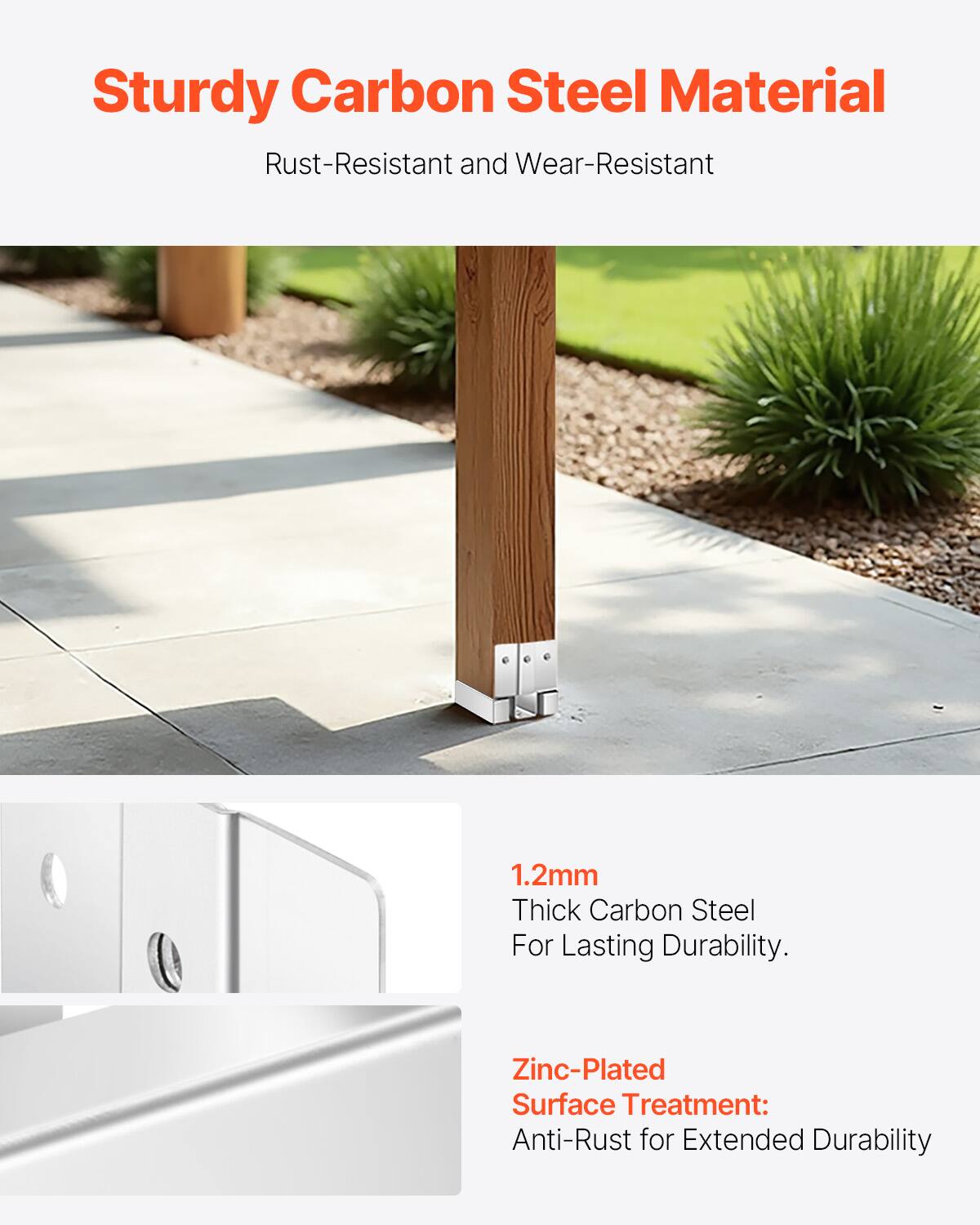 Sturdy Carbon Steel Material  
Rust-Resistant and Wear-Resistant  

1.2mm Thick Carbon Steel For Lasting Durability.  

Zinc-Plated Surface Treatment: Anti-Rust for Extended Durability