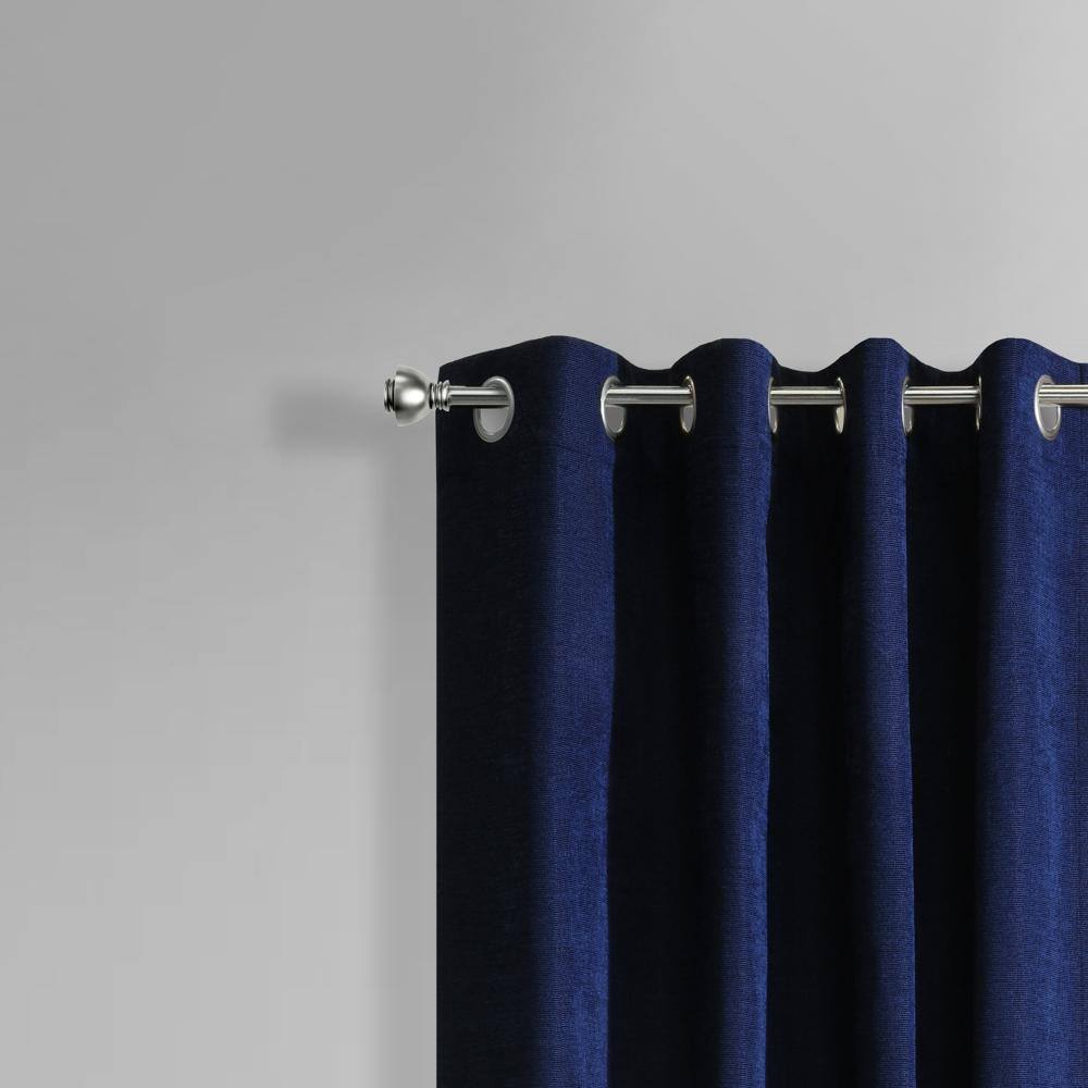 Left. Commonwealth Home Fashions - Thermaplus Chenille 100% Blackout Grommet Exclusive Curtains for Livingroom Bedroom 52" x 108" Dark Navy - Dark Navy.