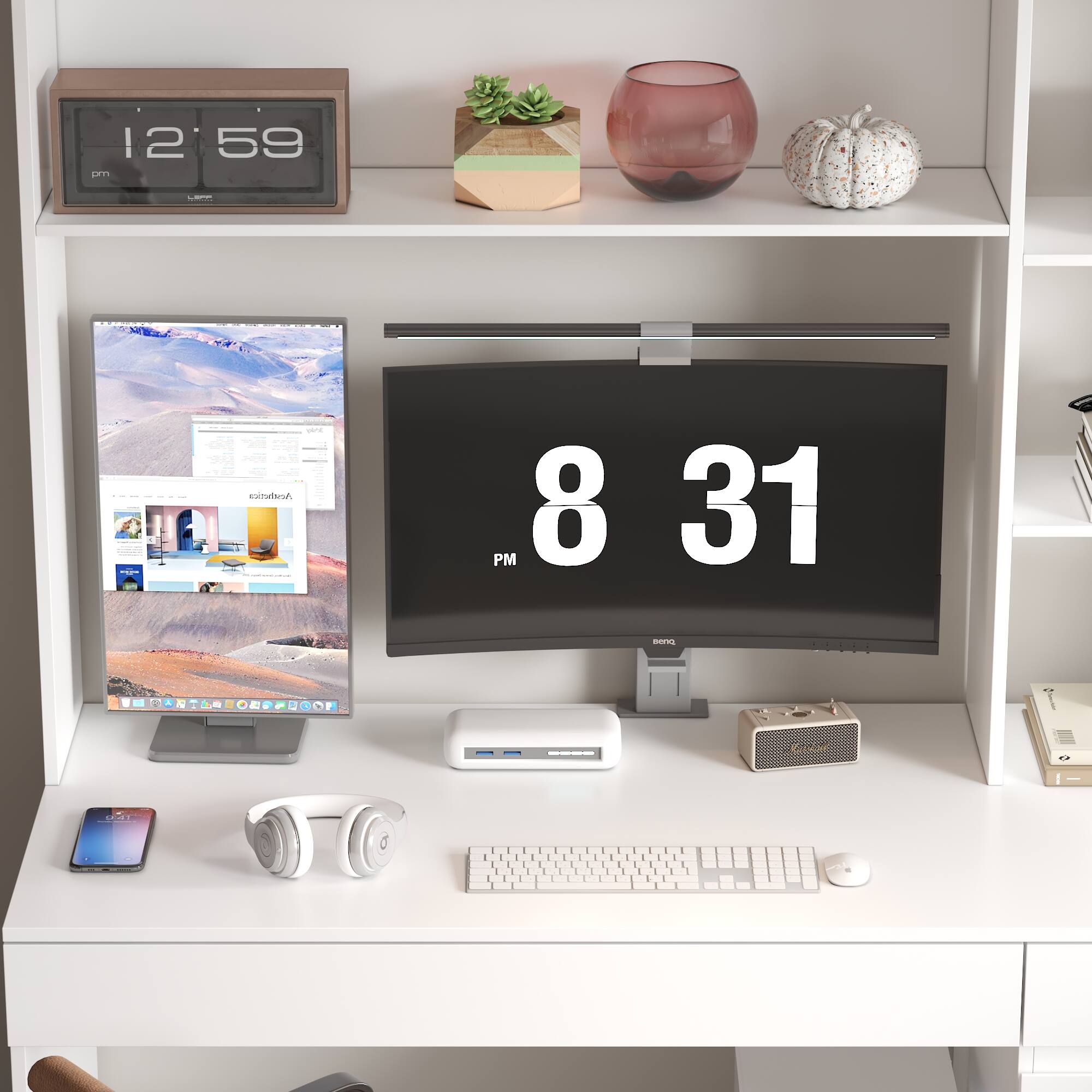 Alt View 5. FUFU & GAGA - FUFU&GAGA All - in - One Office Desk Set - Dual - Workstation with Storage Shelves - White.