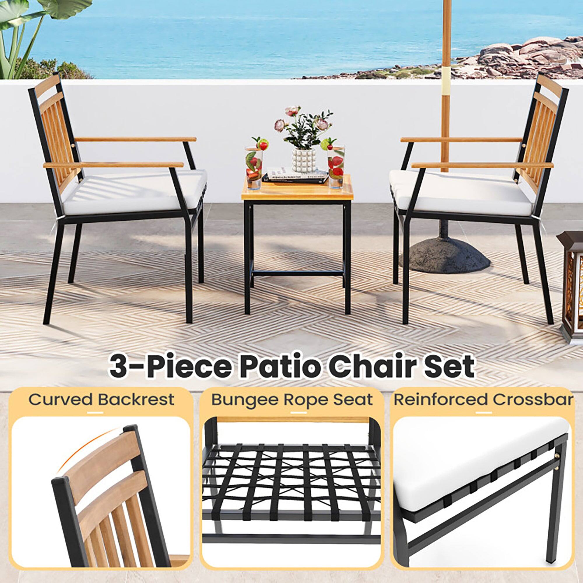 3-Piece Patio Chair Set

- Curved Backrest
- Bungee Rope Seat
- Reinforced Crossbar
