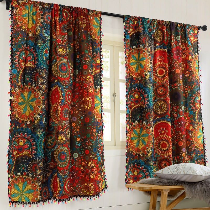 Oumilen - 2-Pack Boho Mandala Curtains, Colorful Circle Print Window Curtains with Tassels Rod Pocket 52x84 Inch - Multicolor