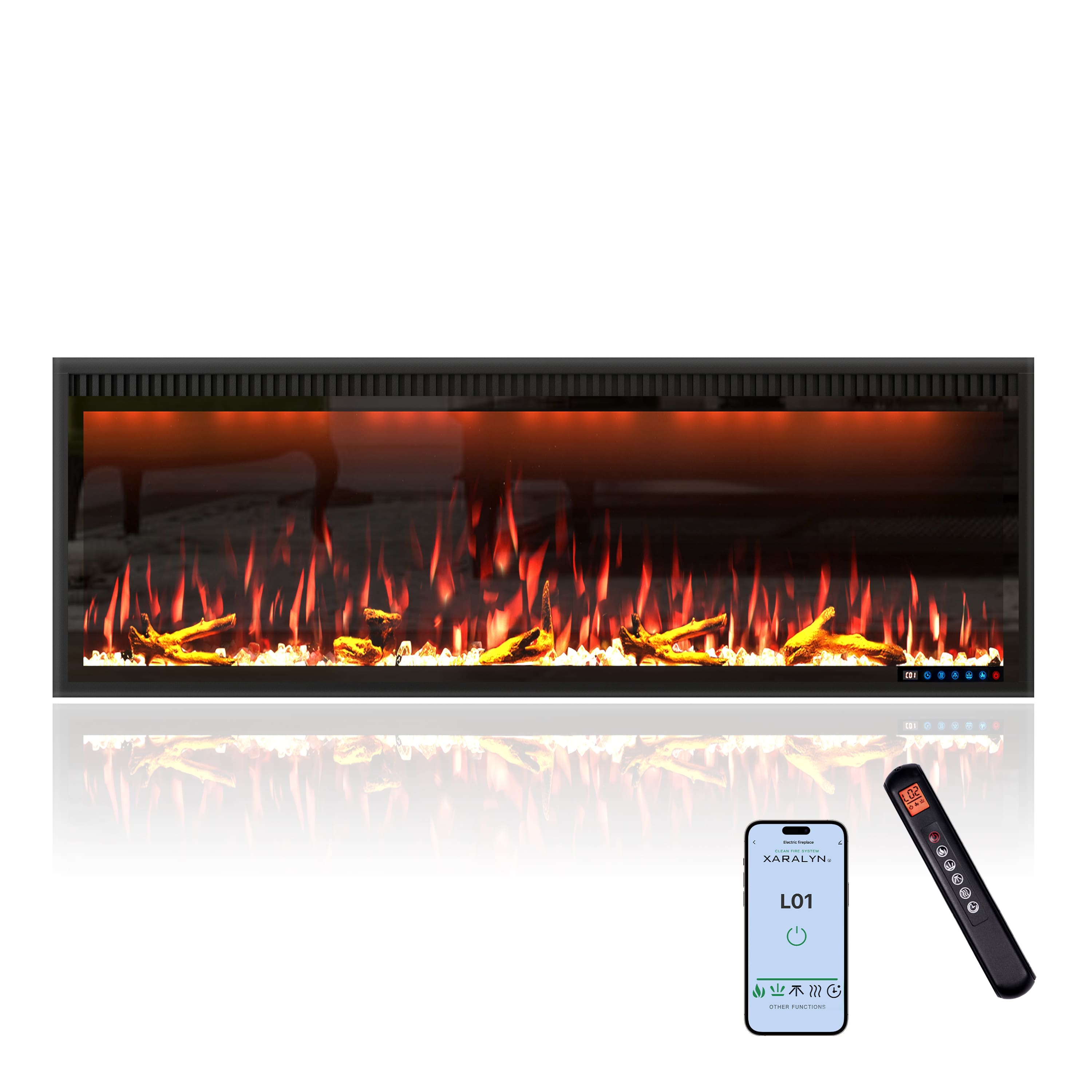 Mondawe - 50" Wall Mounted/Recessed-in Electric Fireplace with Smart WIFI - Black