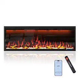 Mondawe - 50" Wall Mounted/Recessed-in Electric Fireplace with Smart WIFI - Black