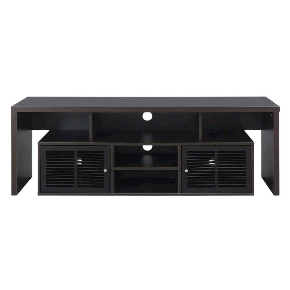 Alt View 3. FurniFact - Espresso TV Stand with Bamboo Door and Melamine Veneer Finish for Flat Screens - Gray.