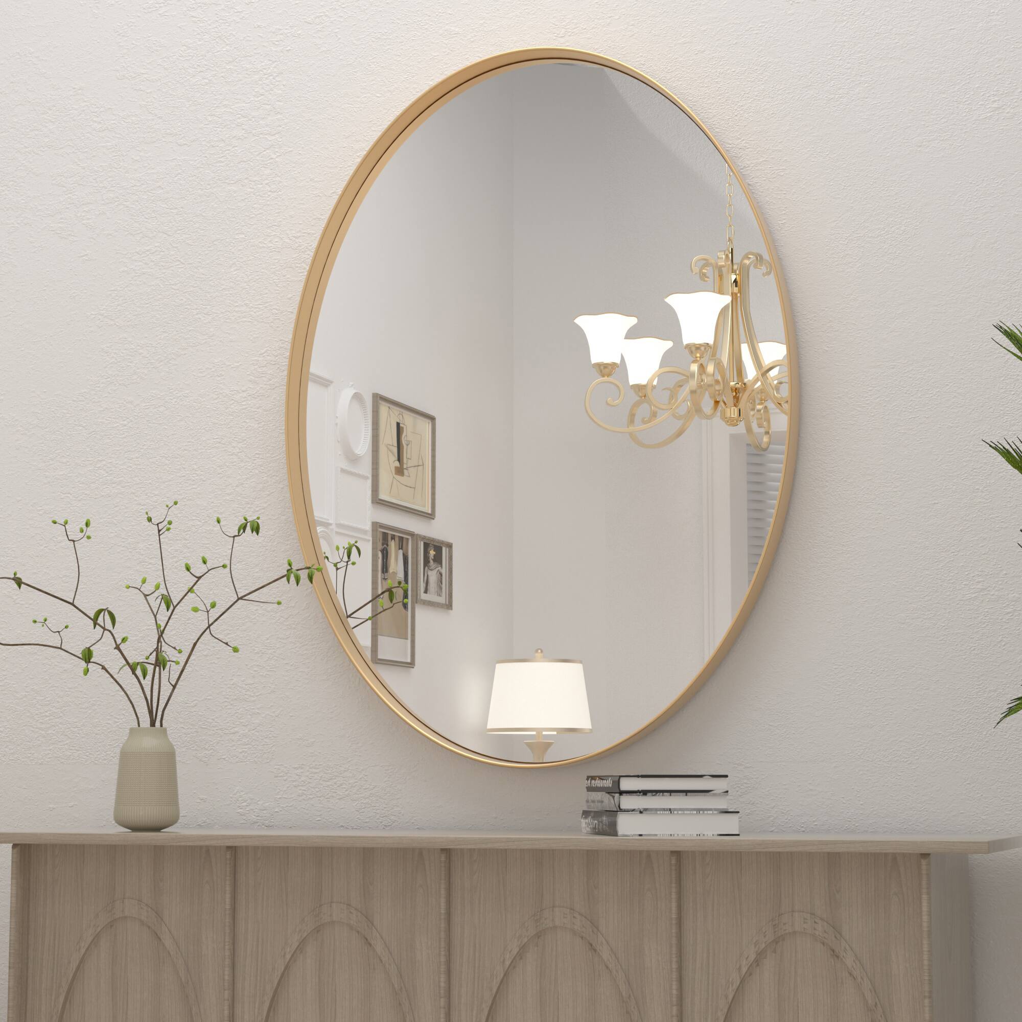 Alt View 2. PAIHOME - Rust-Resistant Oval Bathroom Mirror Iron Frame Wall Mirror, HD Glass & Easy Hang - Distortion-Free Vanity Mirror - Gold-22x30 Inch.