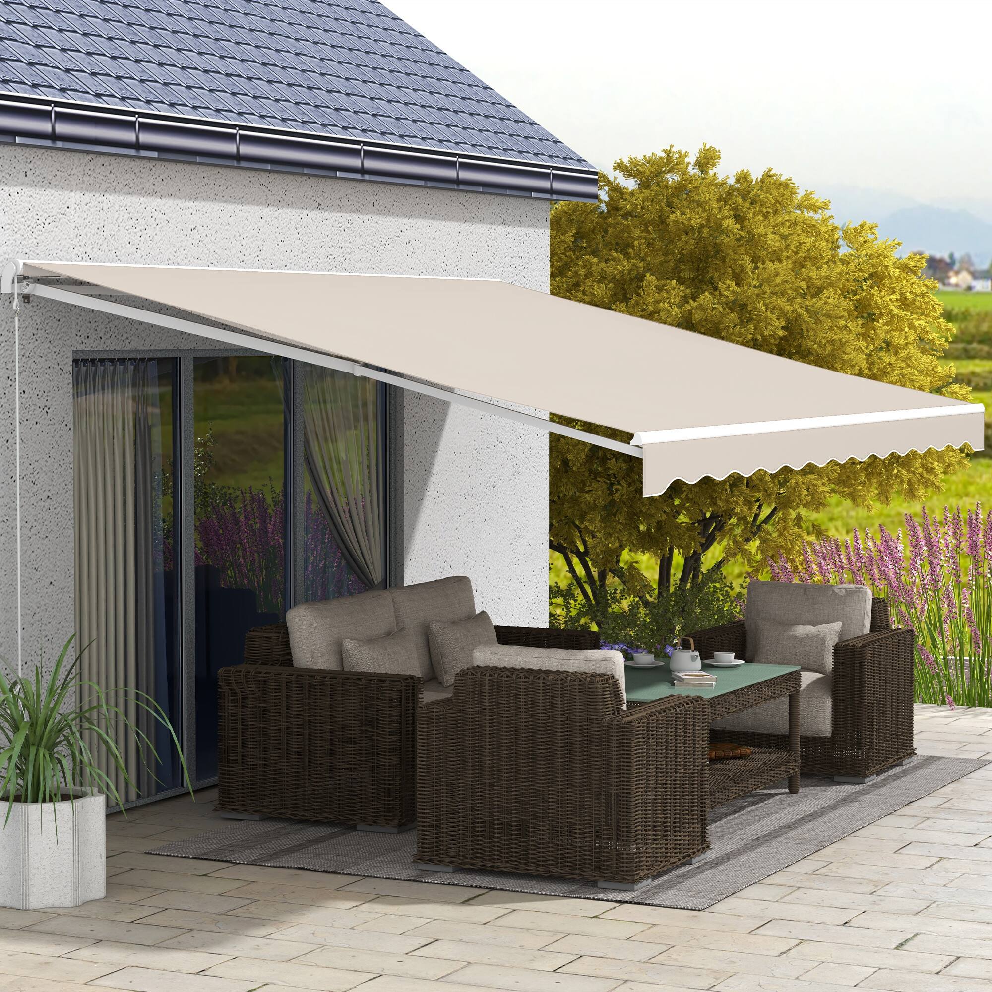 Alt View 1. Outsunny - Electric Retractable Awning Sunshade Shelter with Remote Controller & Crank Handle for Deck Balcony Yard - Cream White.