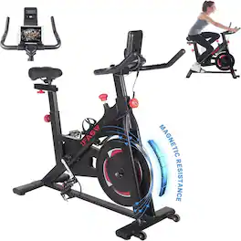 Loheer - Indoor Exercise Bike Magnetic Resistance Spin Bike with LCD Monitor, Adjustable Seat, Tablet Holder - Black