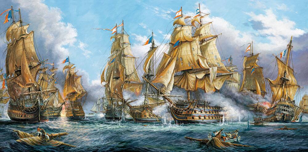 Angle. Castorland - CASTORLAND 4000 Piece Jigsaw Puzzles, Naval Battle, Nautic painting, Old navy ships, Sailing ships at war,  C-400102-2 - Red.