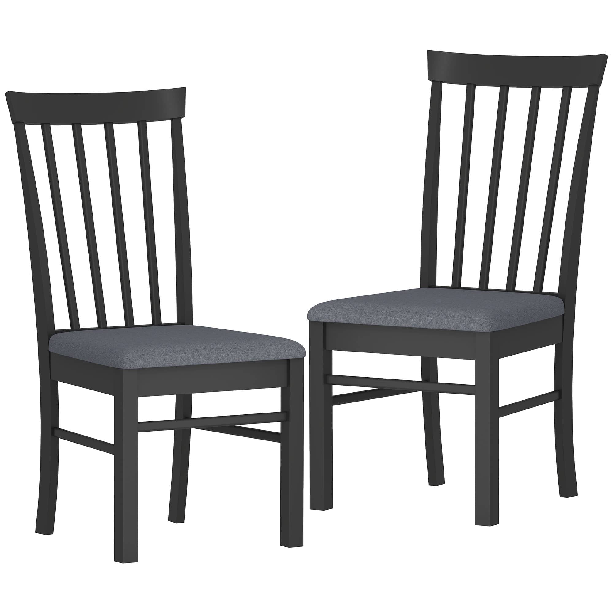 Homcom - Wooden Dining Chairs Set of 2, Farmhouse Upholstered Kitchen Chairs with Rubber Wood Frame - Black