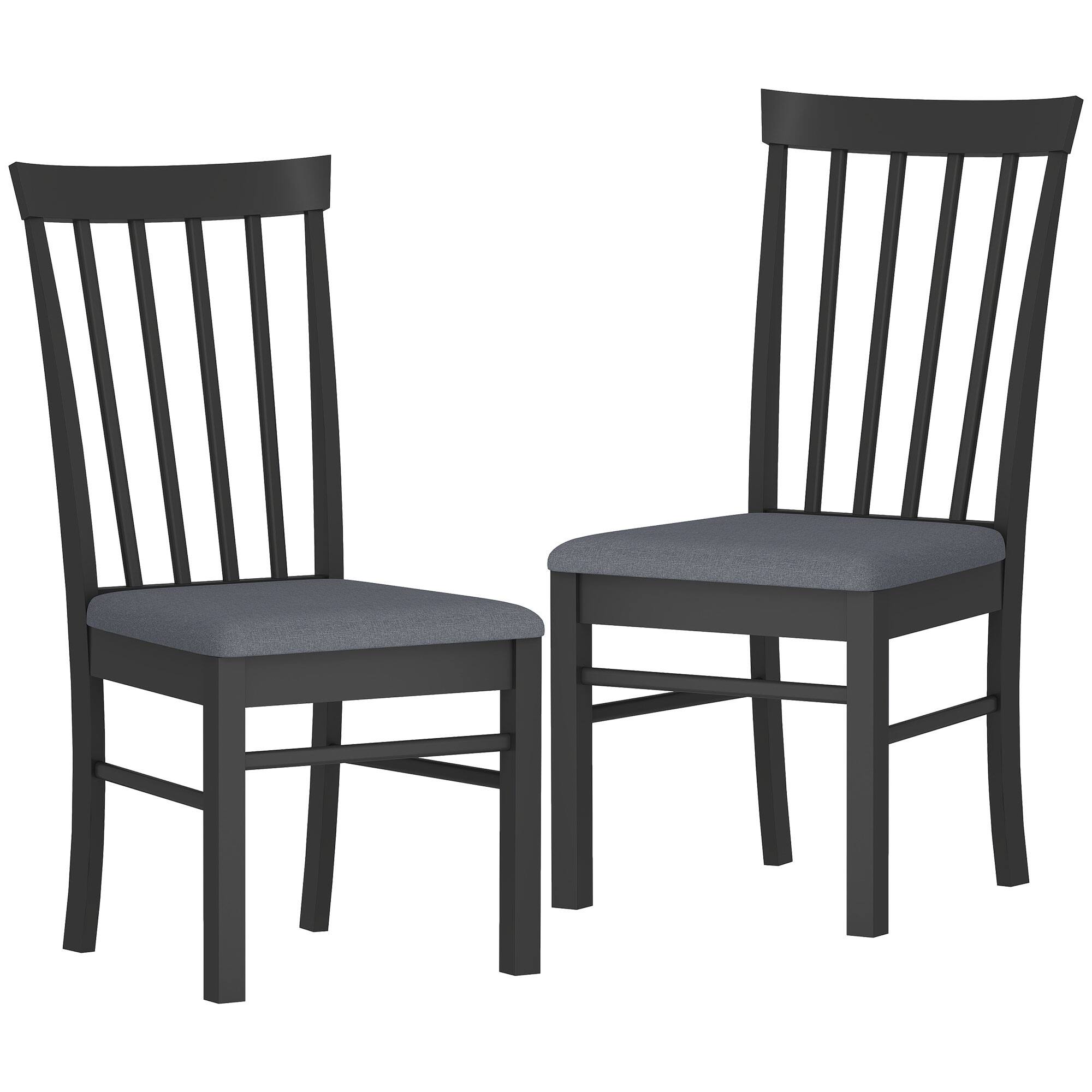 Homcom - Wooden Dining Chairs Set of 2, Farmhouse Upholstered Kitchen Chairs with Rubber Wood Frame - Black