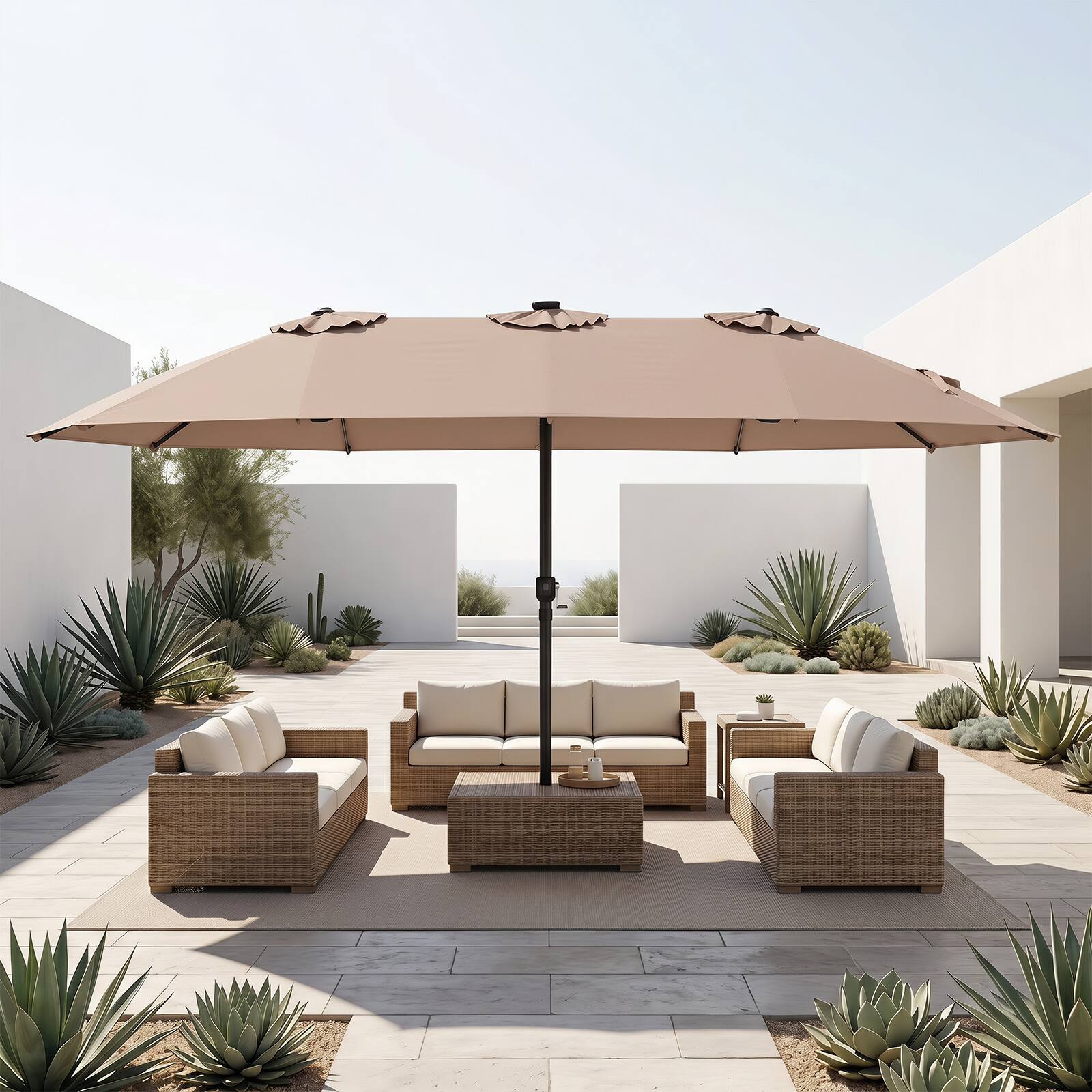 Alt View 4. Costway - Costway 15.5 FT Extra-Large Patio Umbrella with Base Included, 12 Ribs, 12 Light Modes - Brown.