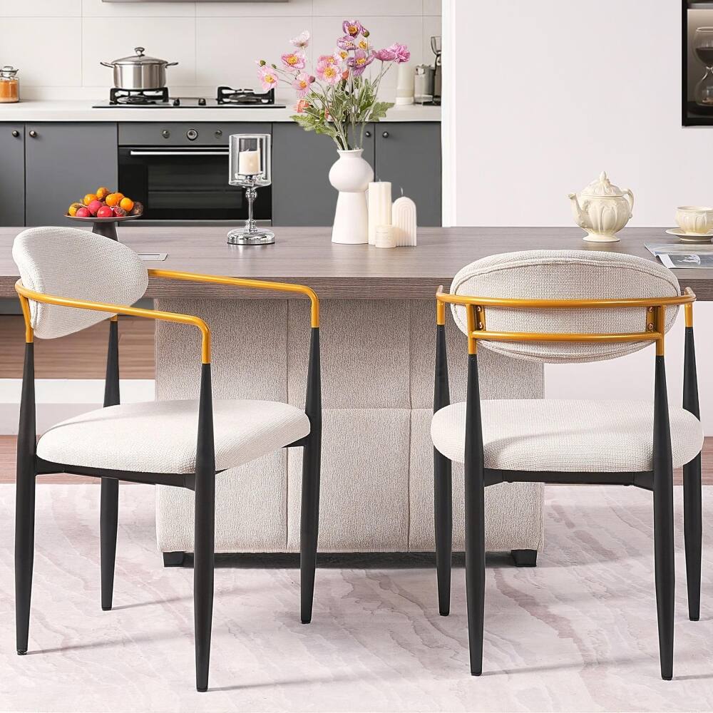Alt View 1. Loheer - Loheer Modern Upholstered Dining Chairs Set of 2 Beige Fabric Metal Frame Ergonomic Seating for Home Office - Beige.